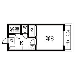 パインズフラット 1Kの間取図画像