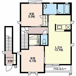 エスポワール鷹之巣A棟 2LDKの間取図画像