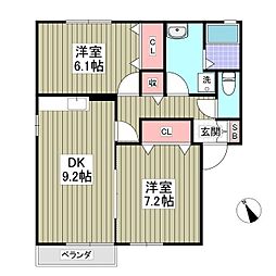 メゾンH&M2番館 2DKの間取図画像