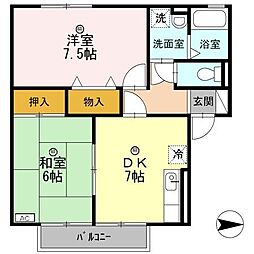メゾンドサンスマイルA 2DKの間取図画像