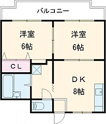 ノブサン湊川公園 2DKの間取図画像