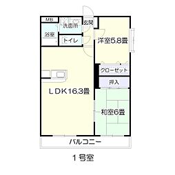 Hause,A中倉 2LDKの間取図画像