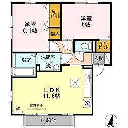 グリーンビレッジB 2LDKの間取図画像