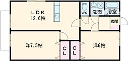 アイビーハイツちよだD棟 2LDKの間取図画像