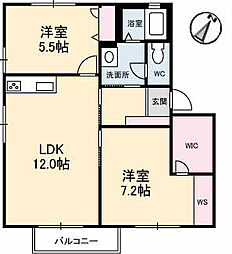クレール山ノ代B 2LDKの間取図画像
