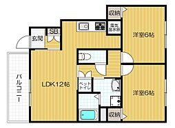 カーサムジカB 2LDKの間取図画像