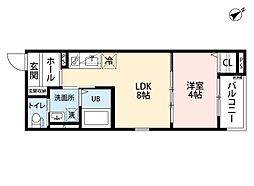 アイセン大橋竹下 1LDKの間取図画像