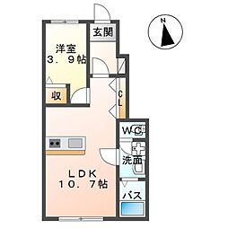 仮)白河中山下アパートB 1LDKの間取図画像