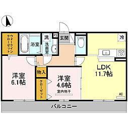 ルシエルメイキラB棟 2LDKの間取図画像
