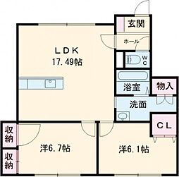 K(ケイ) 2LDKの間取図画像