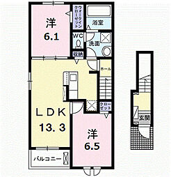 シェ・ミライク五反田 2LDKの間取図画像