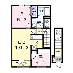 大林1丁目アパート 2LDKの間取図画像