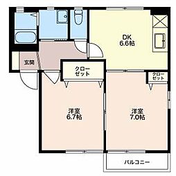 グラディエントB 2DKの間取図画像