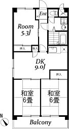サンライズマンションB棟 3DKの間取図画像