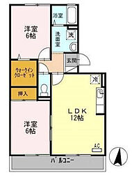 ベイサージュ富の原A 2LDKの間取図画像