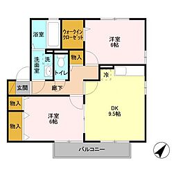 リビングタウン東海E 2DKの間取図画像