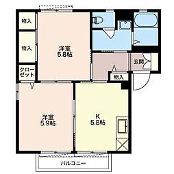 ドミール二の岡A 2Kの間取図画像