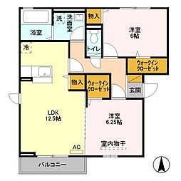 レジデンスクラインバンブス 2LDKの間取図画像