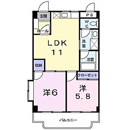 カーサ・デ・ソレアード 2LDKの間取図画像