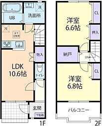 サニーテラス B 2LDKの間取図画像
