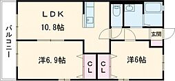 リヴェール兵庫 2LDKの間取図画像