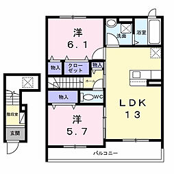 西堤本通西3丁目アパート(028714501) 2LDKの間取図画像