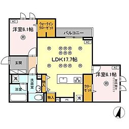 フース ヒュッゲ行橋II 2LDKの間取図画像