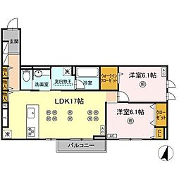フース ヒュッゲ行橋II 2LDKの間取図画像