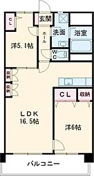 グランドハイツ黒崎 2LDKの間取図画像