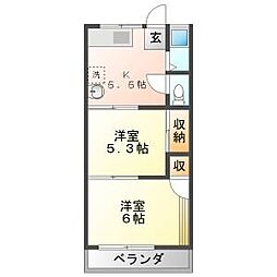 奥田ハイツ 2Kの間取図画像