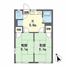 嶋田ハイツ筑摩 2Kの間取図画像