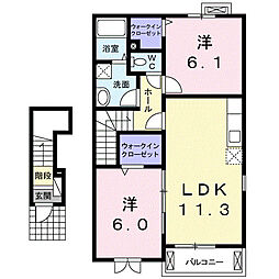 ヒルズアンジュB 2LDKの間取図画像