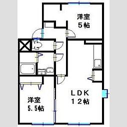 ラメール高砂2 2LDKの間取図画像