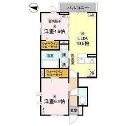 カーサ・デ・ラコリーナ 2LDKの間取図画像