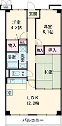フルール香ケ丘 3LDKの間取図画像