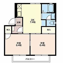 ハウス山伸B 2DKの間取図画像