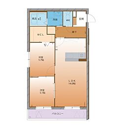 ハートフル・ラシーヌ 2LDKの間取図画像