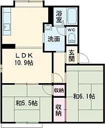 フレグランス阪南A棟 2LDKの間取図画像