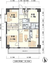カルトセゾン鶴ケ谷東 3LDKの間取図画像