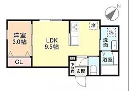 Luna江尻II 1LDKの間取図画像