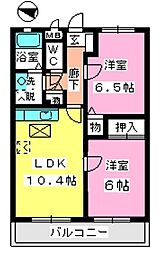 シャルマン那珂川 2LDKの間取図画像