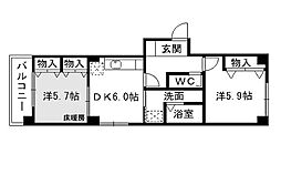 ピエス白山 2DKの間取図画像