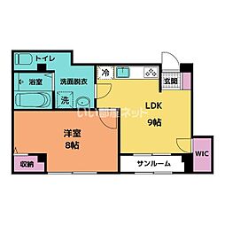 コンチネンタル神通 1LDKの間取図画像