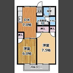 ファミール三本松 2DKの間取図画像