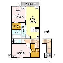 カーサ・デ・ラコリーナ 2LDKの間取図画像