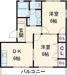クレールA 2DKの間取図画像