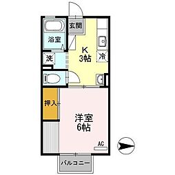 セジュール野山C 1Kの間取図画像
