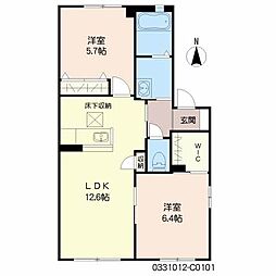 ヴィサージュ本城C 2LDKの間取図画像