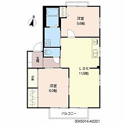 ビブレ高木 2LDKの間取図画像