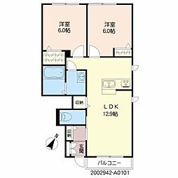 プレミアス中名 2LDKの間取図画像